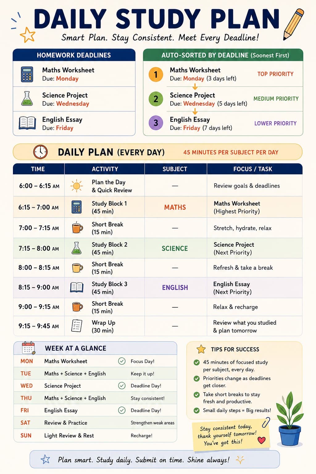 Used an AI tool to turn homework deadlines into a structured weekly study plan.